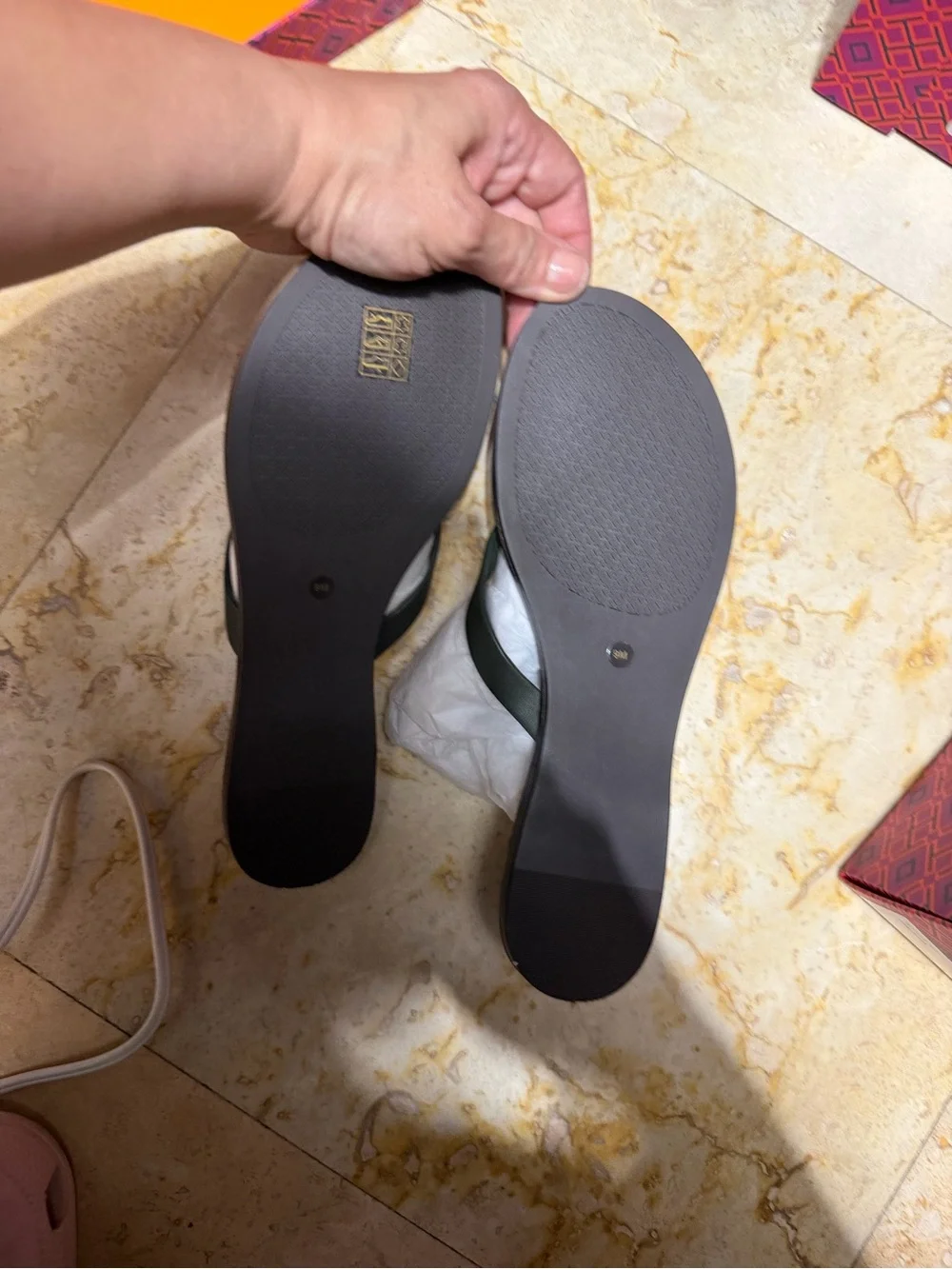 Tory Burch Dark Olive Logo Thong Sandals